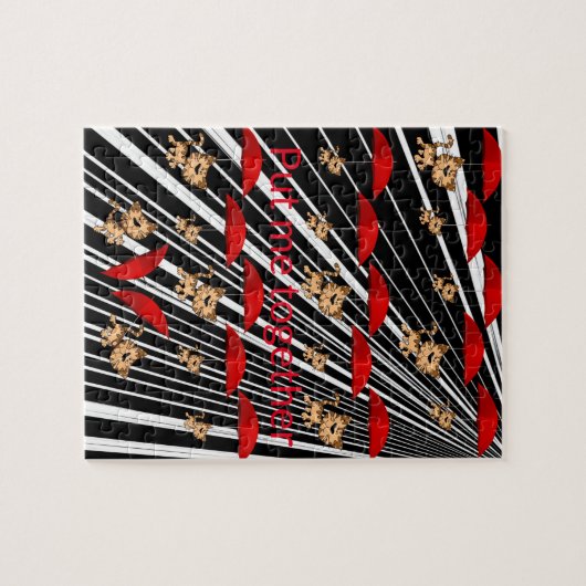 Puzzles Cats Roter Regenschirm Grau Schwarzer Stre (Horizontal)