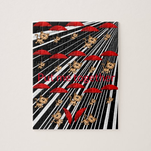 Puzzles Cats Roter Regenschirm Grau Schwarzer Stre (Vertikal)