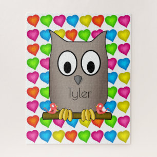 Puzzles Colored Hearts Owl Bird