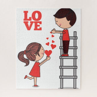 Puzzles Couple Red Hearts Happy Valentine's Day