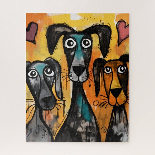 Puzzles Dog Red Hearts Happy Valentine's Day  (Vertikal)