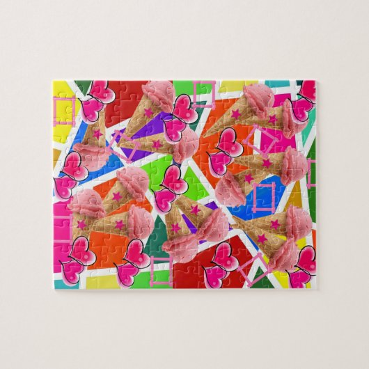 Puzzles Erdbeeren Eiscreme Abstrakt rosa Herzen (Horizontal)