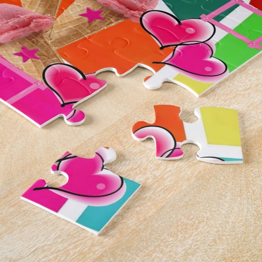 Puzzles Erdbeeren Eiscreme Abstrakt rosa Herzen (Seite)