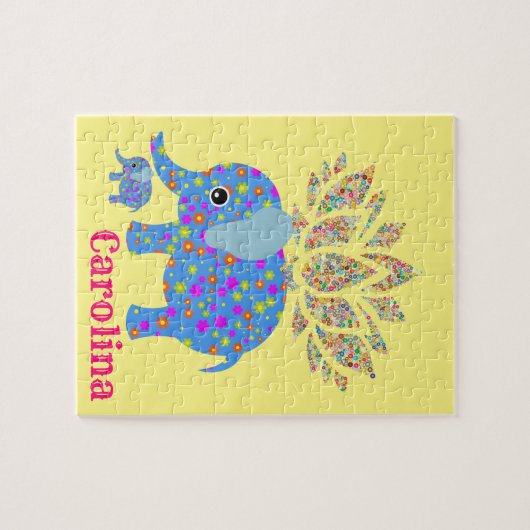 Puzzles farbenfrohe blaue Elefantengelb (Horizontal)