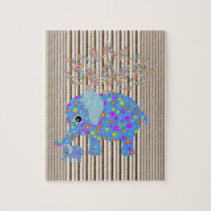 Puzzles farbenfrohe Elefanten Braun Weiße Streifen