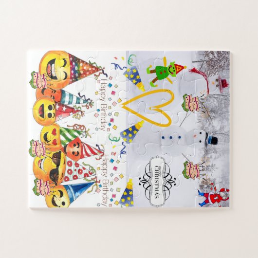 Puzzles farbiges Glück Geburtstag Frohe Weihnachte (Horizontal)