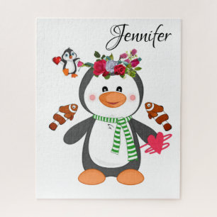 Puzzles Floral Pinguin Herzen Happy Valentine