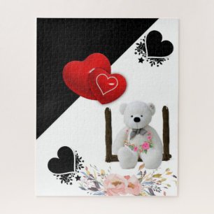 Puzzles Floral White Teddy Bären Red Hearts
