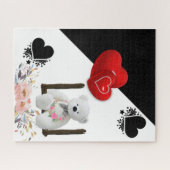 Puzzles Floral White Teddy Bären Red Hearts (Horizontal)