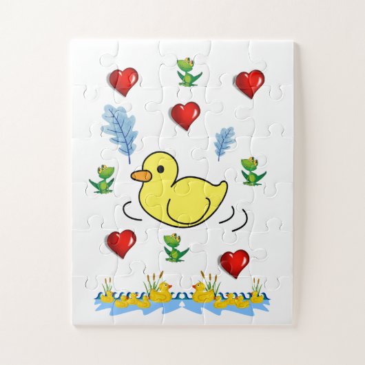 Puzzles Gelbe Enten Rote Herzen (Vertikal)