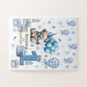 Puzzles Glücklicher 1. Geburtstag Teddybär Blau (Horizontal)