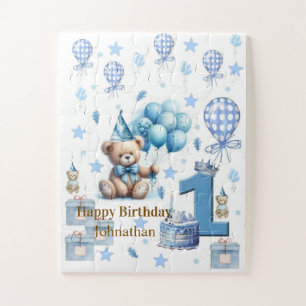 Puzzles Glücklicher 1. Geburtstag Teddybär Blau