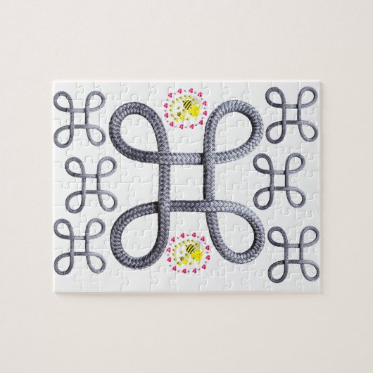 Puzzles Gray Rope Bumblebee Pink Hearts (Horizontal)