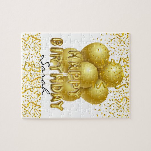 Puzzles Happy Birthday Gold Balloons Confetti (Horizontal)