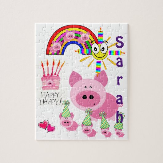 Puzzles Happy Birthday Pink Schweine (Vertikal)