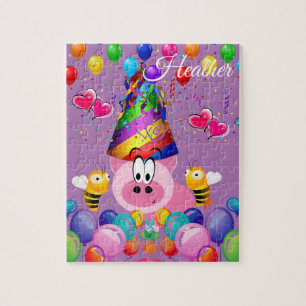 Puzzles Happy Birthday Pink Schweine Hummel