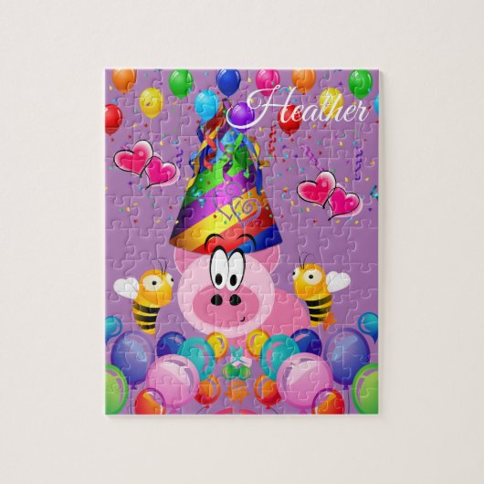 Puzzles Happy Birthday Pink Schweine Hummel (Vertikal)