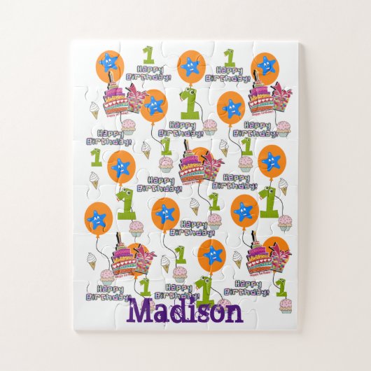 Puzzles, Happy First Birthday, #1 Geburtstag White Puzzle (Vertikal)