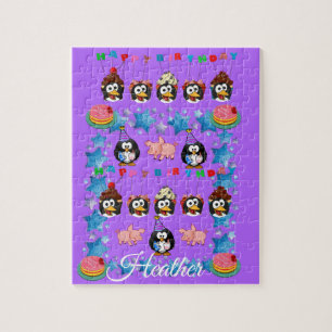 Puzzles Happy Geburtstag Pinguin Pink Schweine