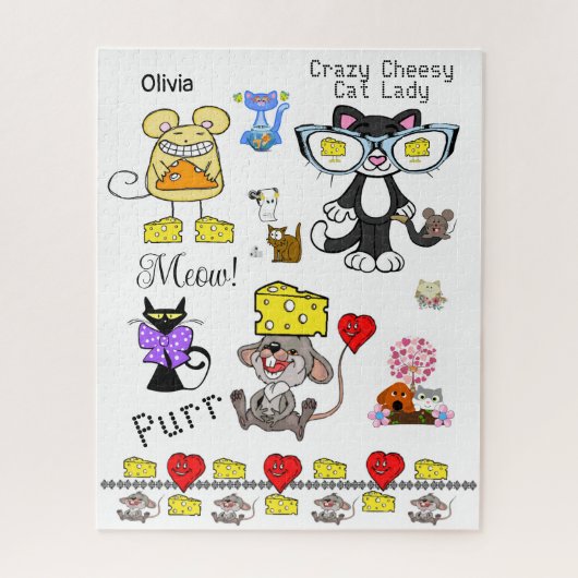 Puzzles Hearts Mouse Cheesy Crazy Cat Lady (Vertikal)
