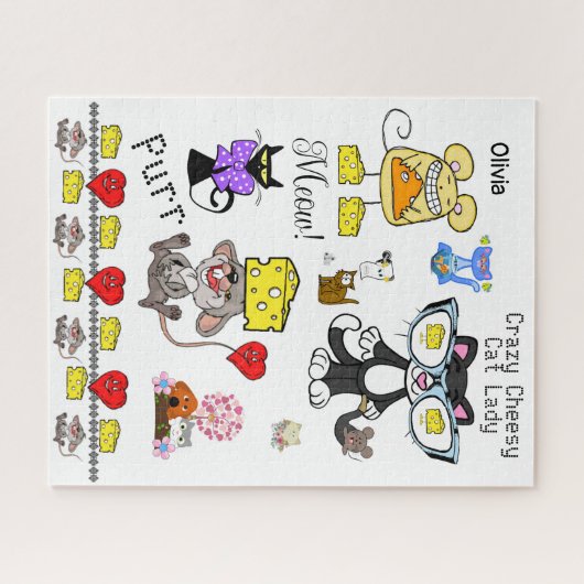 Puzzles Hearts Mouse Cheesy Crazy Cat Lady (Horizontal)