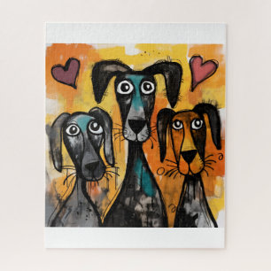 Puzzles Hund Rote Herzen Frohen Valentinstag