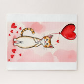 Puzzles Katze Rote Herzen Frohen Valentinstag (Horizontal)