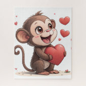 Puzzles Monkey Red Hearts Happy Valentine's Day  (Vertikal)