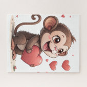 Puzzles Monkey Red Hearts Happy Valentine's Day (Horizontal)