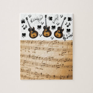 Puzzles Music Notes Guitars Black Hearts
