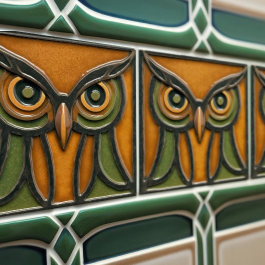Puzzles Owl in Orange Arts & Crafts Movement Fliese