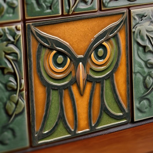 Puzzles Owl in Orange Arts & Crafts Movement Fliese