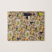 Puzzles Pasta Roter Wein Brot Olivenöl Oliven (Horizontal)