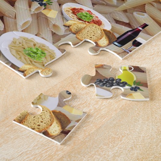 Puzzles Pasta Roter Wein Brot Olivenöl Oliven (Seite)