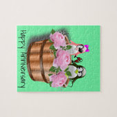 Puzzles Pinguin Floral Happy Jubiläum Herzen (Horizontal)