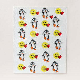 Puzzles Pinguin Sun Red Hearts Happy Valentine