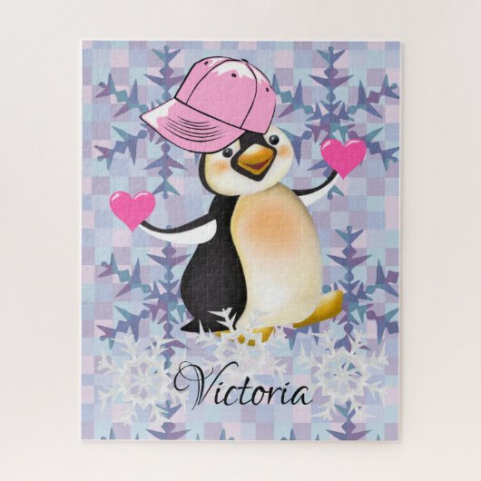 Puzzles Pink Pinguin Herzen Happy Valentine (Vertikal)