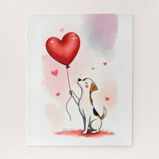 Puzzles Red Hearts Happy Valentine's Day Dog (Vertikal)
