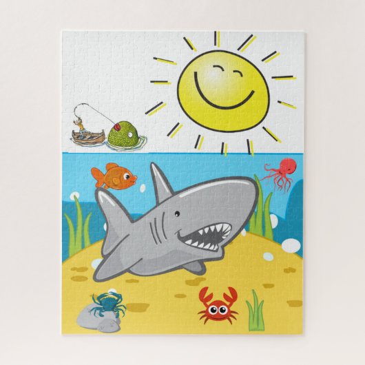 Puzzles Shark Ocean Fisherman Fishing (Vertikal)