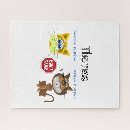 Puzzles vor und nach Kaffeekatzen keine Panik (Horizontal)