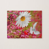 Puzzles White Daisy Dove Pink Floral (Horizontal)