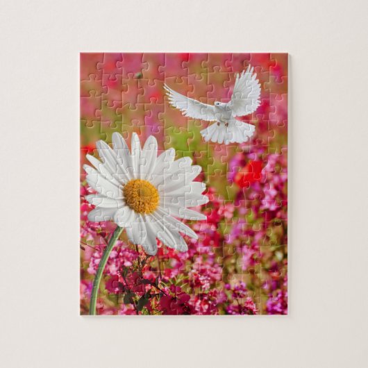 Puzzles White Daisy Dove Pink Floral (Vertikal)