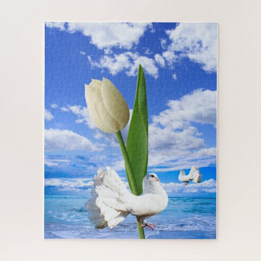 Puzzles White Dove Sky Ocean Beach House Tulip (Vertikal)