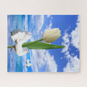 Puzzles White Dove Sky Ocean Beach House Tulip (Horizontal)
