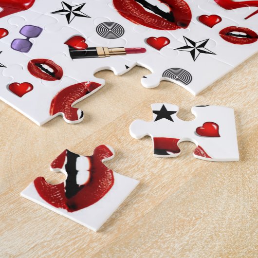 Puzzles White Red Lipstick Heels Herz (Seite)