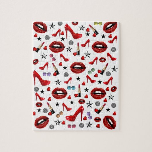 Puzzles White Red Lipstick Heels Herz (Vertikal)