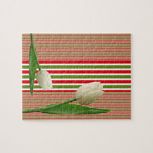 Puzzles White Tulips Rote und weiße Streifen (Horizontal)