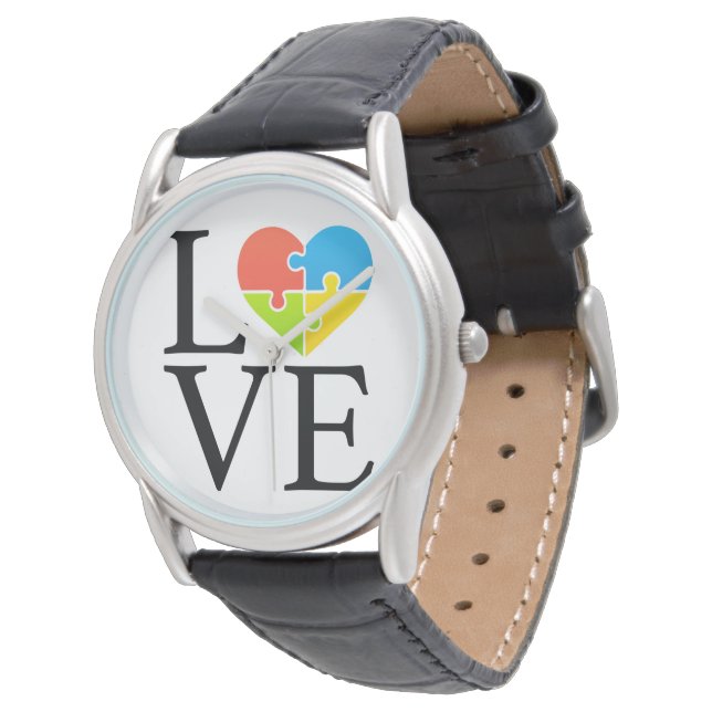 Puzzles zur Aufklärung von Autismus Liebe Armbanduhr (Schrägansicht)