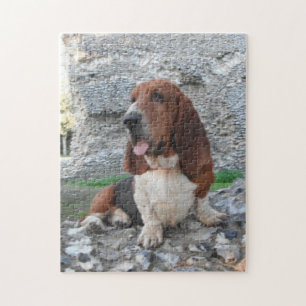 Puzzlespiel Basset Hound, das Schloss besucht Puzzle