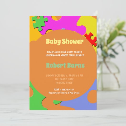 Puzzlespiel bessert Jungen-Babyparty aus Einladung (Stehend Vorderseite)